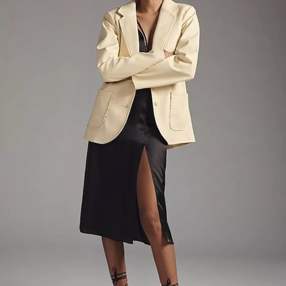 NWT By Anthropologie Faux Leather Blazer in Buttercream - 1X Plus - Picture 5 of 12
